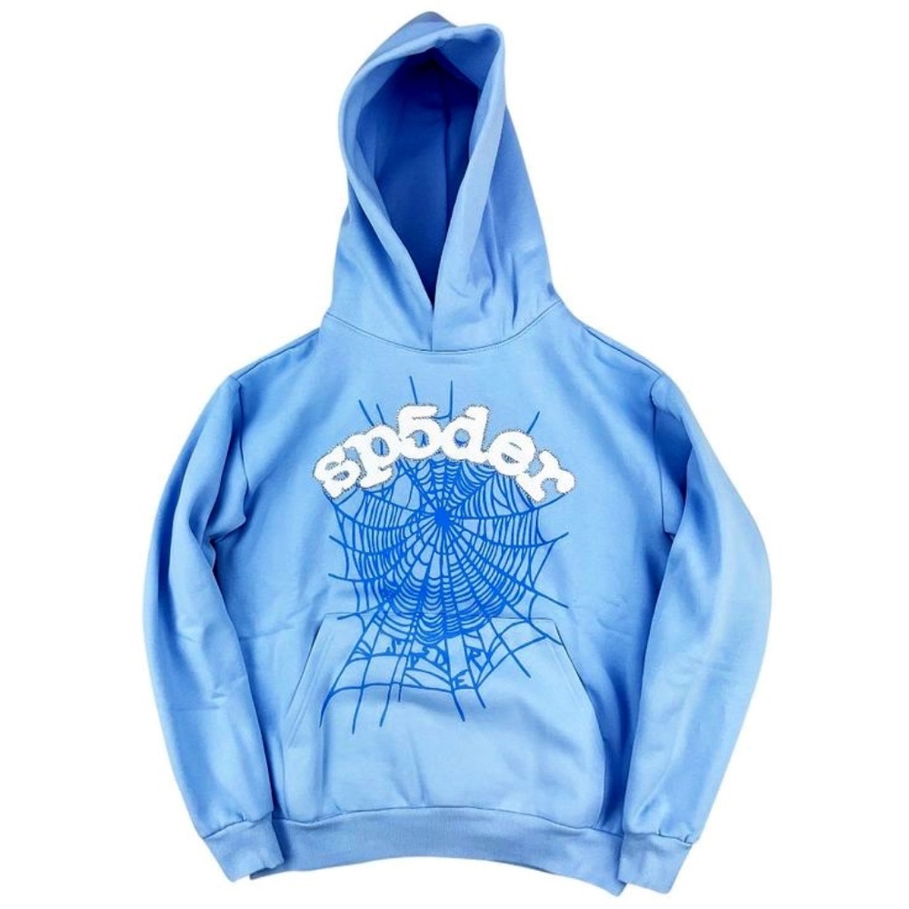 Sp5der Light Blue Hoodie | Viral Streetwear | Men’s Size M